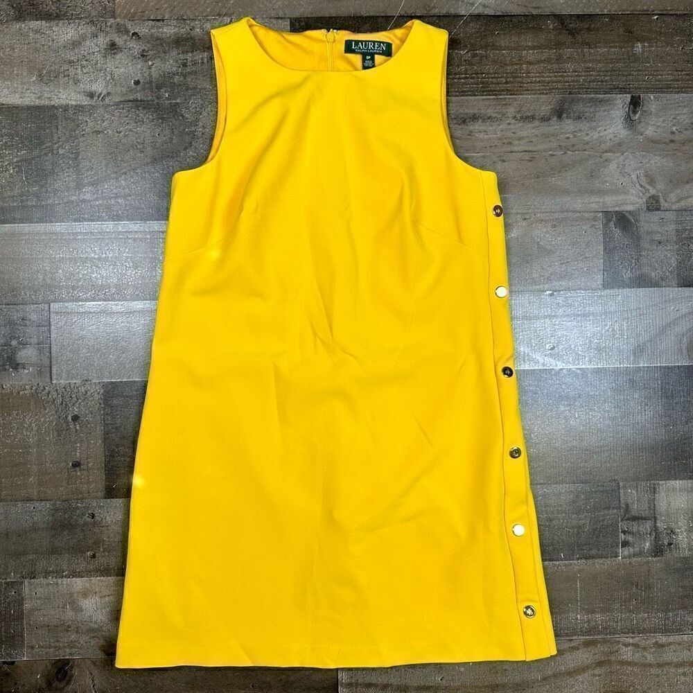 Lauren Ralph Lauren Women’s 0 Petite Snap Trim Crepe Shift Dress Marigold Yellow